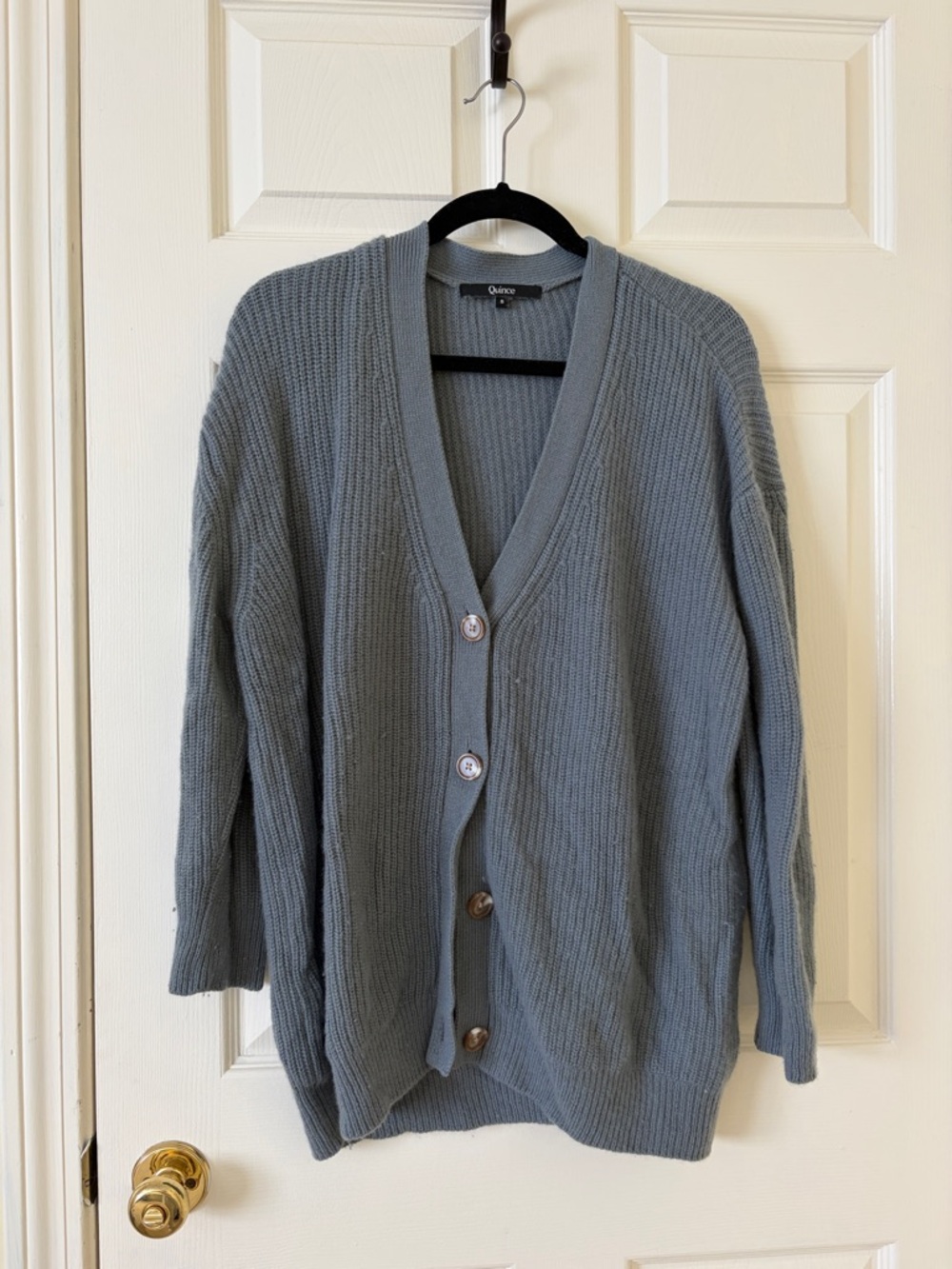 Quince Slate Blue Ribbed Button-Front Cardigan